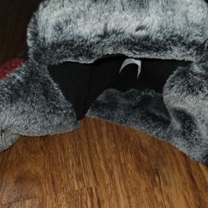 Cozy Faux Fur Hat with Red and Gray Accents